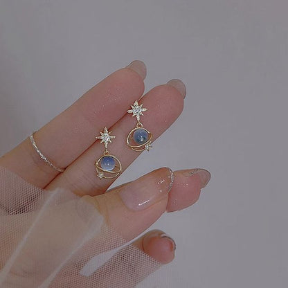 Planet Earring Faux Rhinestone Stone Star Cat Alloy Drop Eye