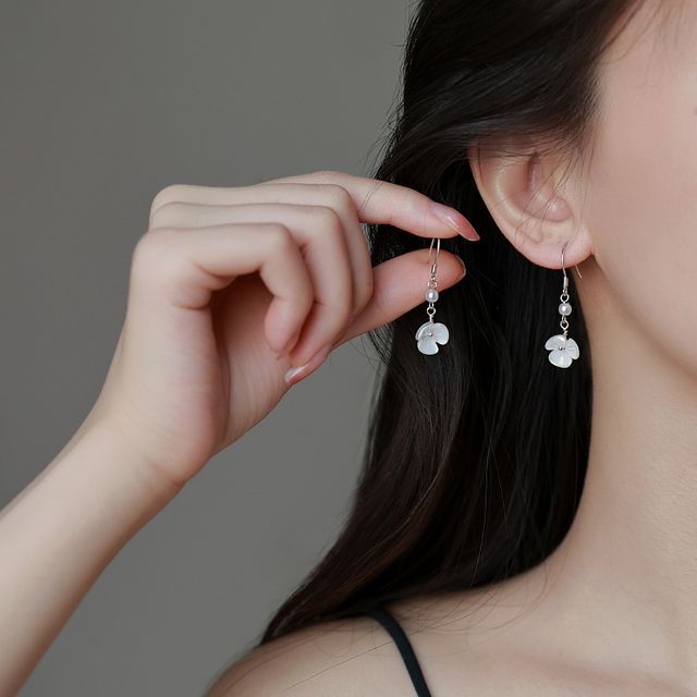 Dangle Faux Earring Alloy Floral Acrylic Pearl