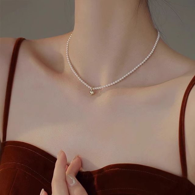 Choker Pendant Faux Pearl Heart