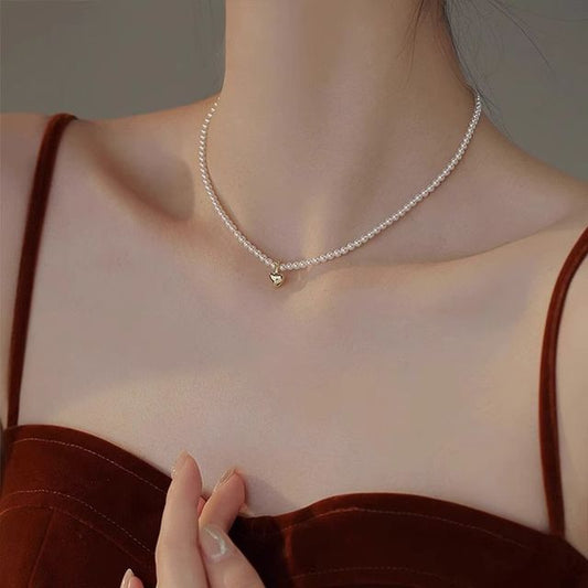 Choker Pendant Faux Pearl Heart