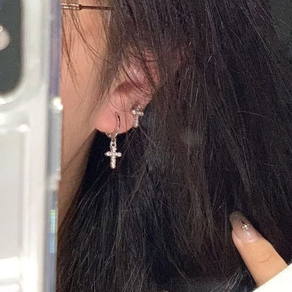 Rhinestone Asymmetrical Drop Earring Cross Alloy