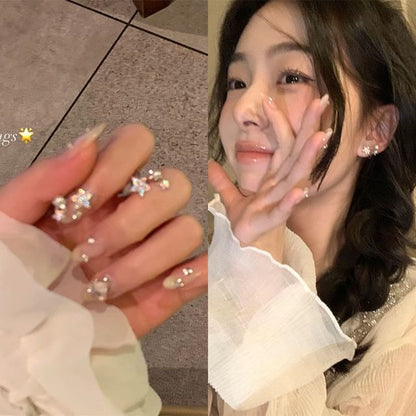 Rhinestone Faux Ear Star Alloy Pearl Cuff