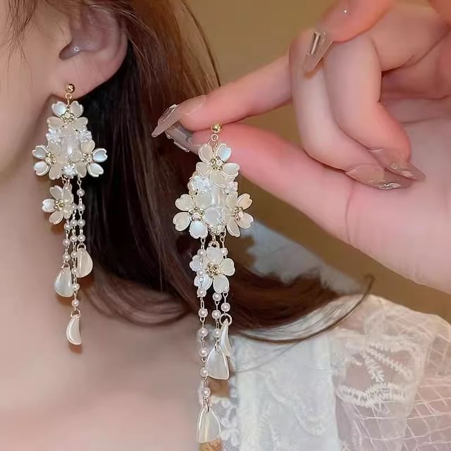 Floral Alloy Earring Chandelier Faux Pearl