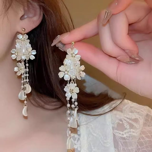 Floral Alloy Earring Chandelier Faux Pearl