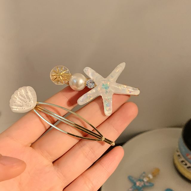 Pearl Faux Clip Starfish Shell Resin Hair /