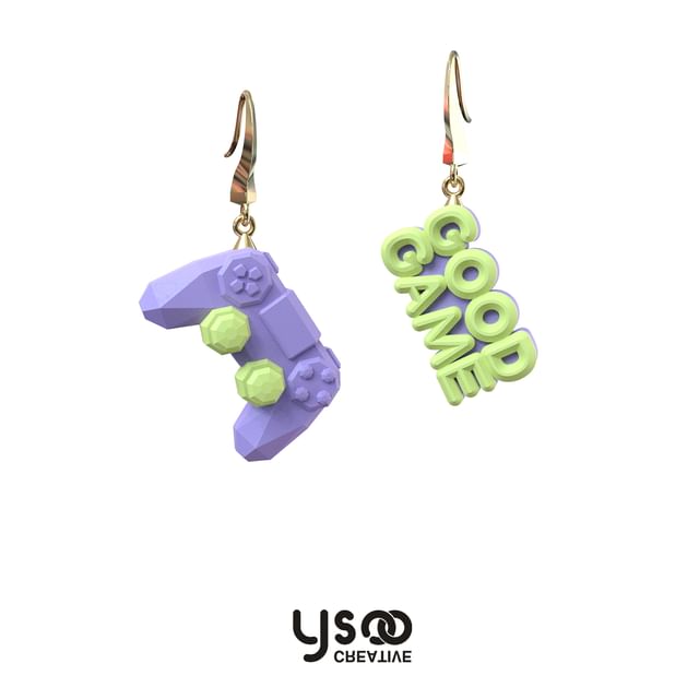 / Ear Cuff Drop Earring Clip-On Gamepad Asymmetrical Lettering
