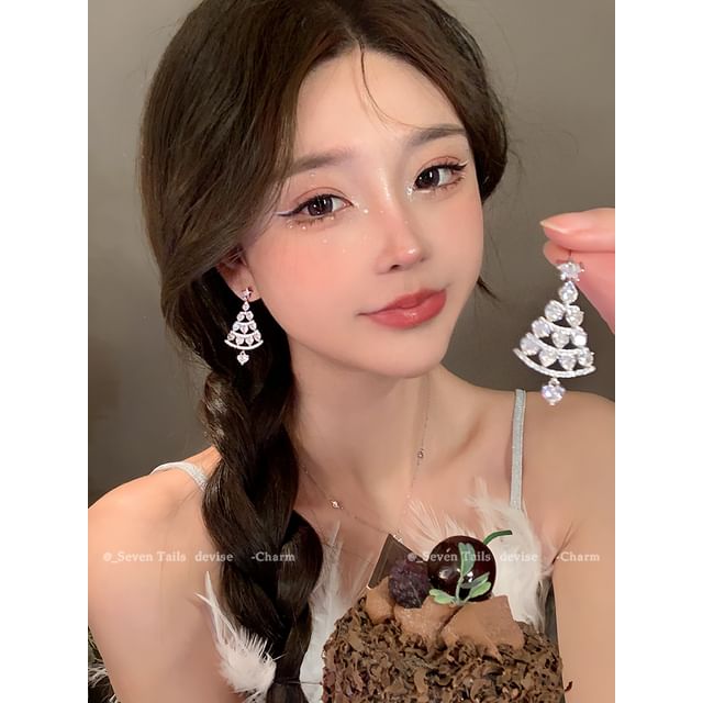 Tree / Snowflake Fluffy Drop Chandelier Set Christmas Choker Earring Bracelet