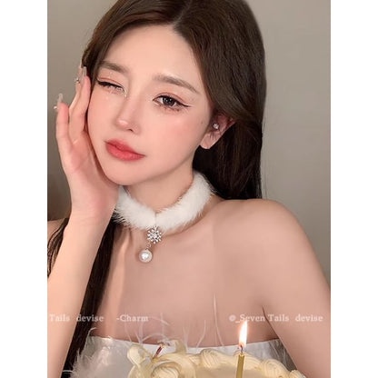 Tree / Snowflake Fluffy Drop Chandelier Set Christmas Choker Earring Bracelet