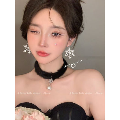 Tree / Snowflake Fluffy Drop Chandelier Set Christmas Choker Earring Bracelet