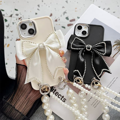 Bow Lanyard Pearl Faux Phone Case