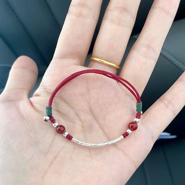 Sterling String Bead Silver Agate Bracelet