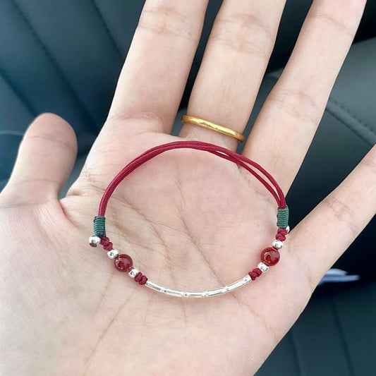 Sterling String Bead Silver Agate Bracelet