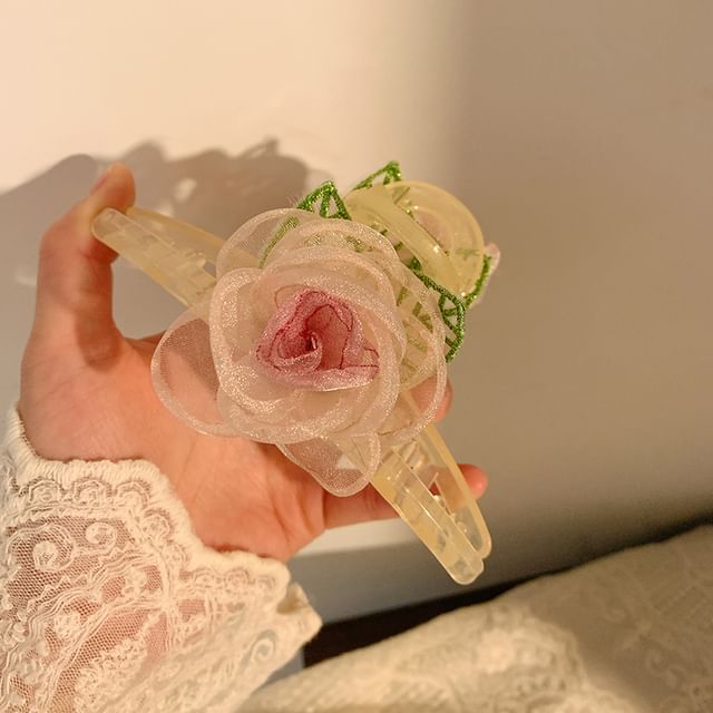 Mesh Pearl Hair Scrunchie Clip Rose (Various Tie Faux / Designs)