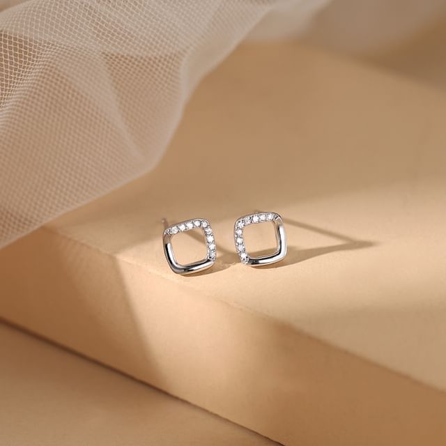 Geometric (Various Earring Sterling Designs) Rhinestone Silver Stud