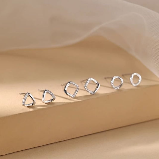 Geometric (Various Earring Sterling Designs) Rhinestone Silver Stud