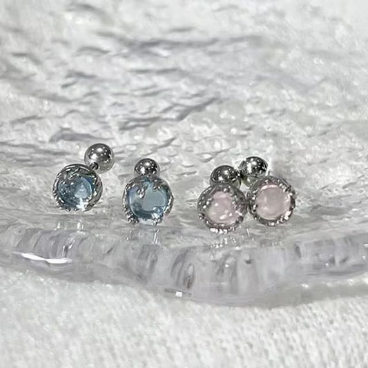 Gemstone Silver Barbell Earring Faux Sterling