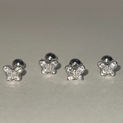 Rhinestone Silver Butterfly Earring Barbell Sterling