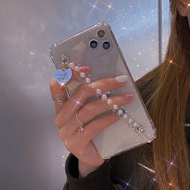 Pearl Strap Case Faux Heart Phone