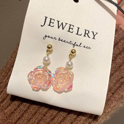 Pearl Alloy Floral Faux Earring Dangle