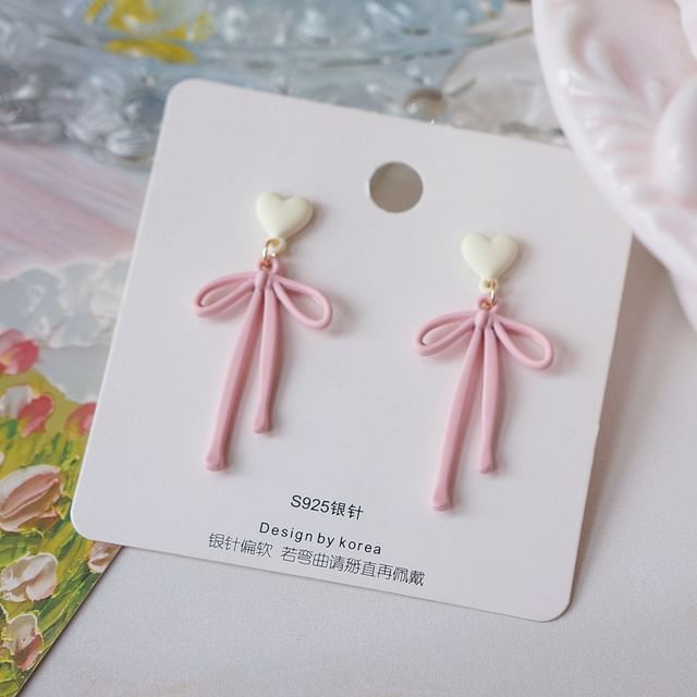 Heart Drop Alloy Earring Bow