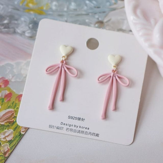 Heart Drop Alloy Earring Bow