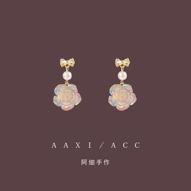 Pearl Alloy Floral Faux Earring Dangle