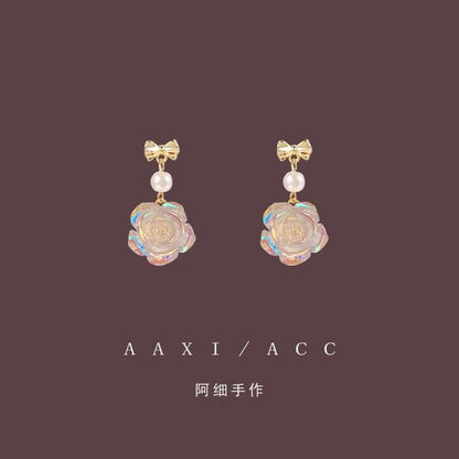 Pearl Alloy Floral Faux Earring Dangle