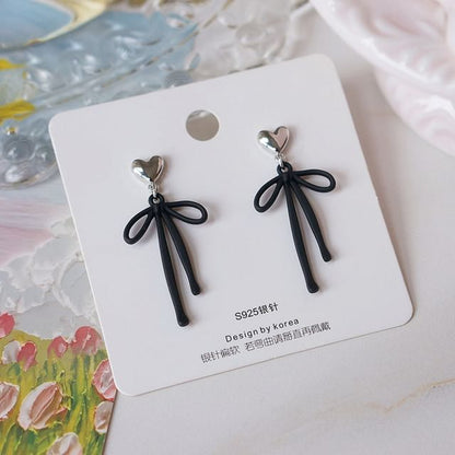 Heart Drop Alloy Earring Bow