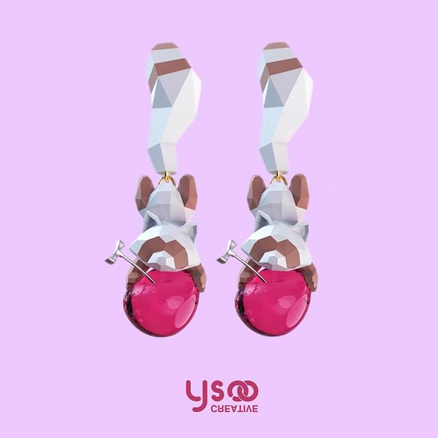 Clip-On Raccoon Cherry / Ear Stud Earring