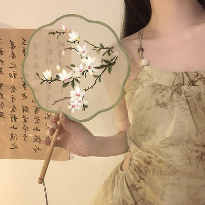 / Print Tassel Hand Embroidered Fan