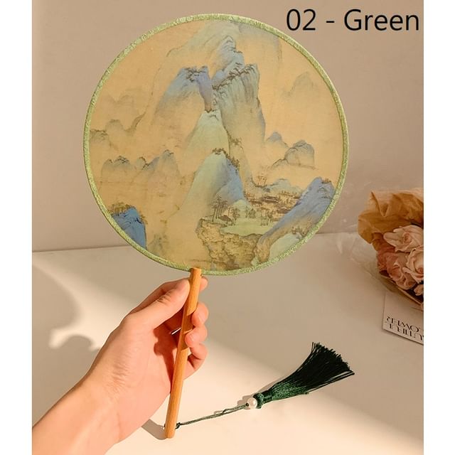 / Print Tassel Hand Embroidered Fan
