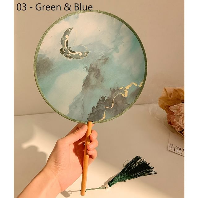 / Print Tassel Hand Embroidered Fan