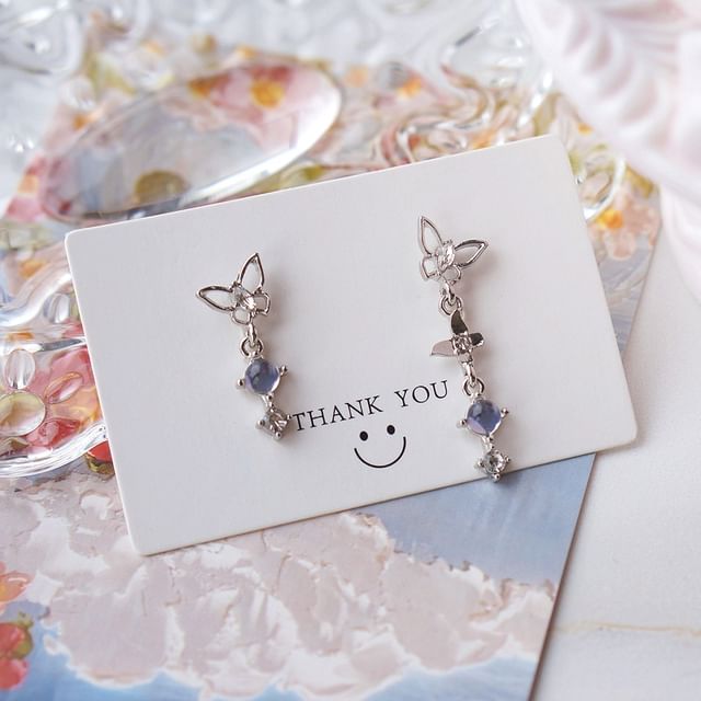 Dangle Butterfly Asymmetrical Earring Crystal Faux Alloy