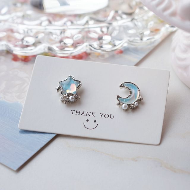 Alloy Earring Asymmetrical Stud Moon Star