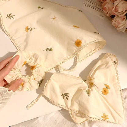 / (Various Floral Embroidered Scrunchie Bandana Designs)