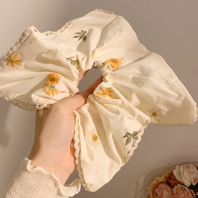 / (Various Floral Embroidered Scrunchie Bandana Designs)