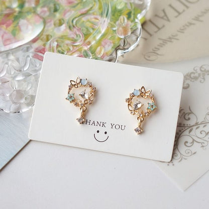 Drop Earring Butterfly Rhinestone Alloy