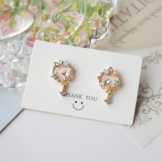 Drop Earring Butterfly Rhinestone Alloy