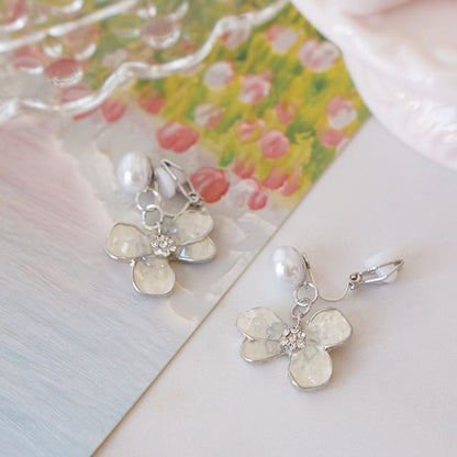 / Pearl Drop Crystal Alloy Butterfly Floral Earring Faux
