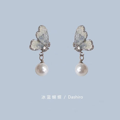 / Pearl Drop Crystal Alloy Butterfly Floral Earring Faux