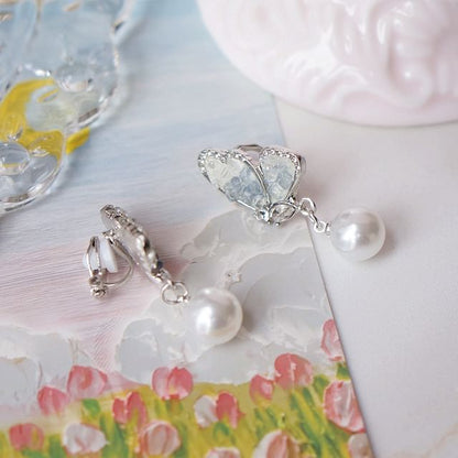 / Pearl Drop Crystal Alloy Butterfly Floral Earring Faux