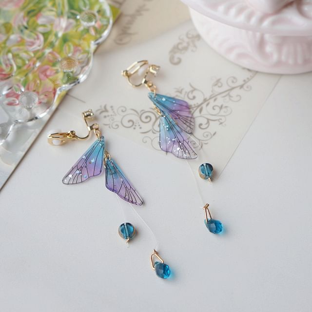 Crystal Earring Alloy Butterfly Dangle Faux