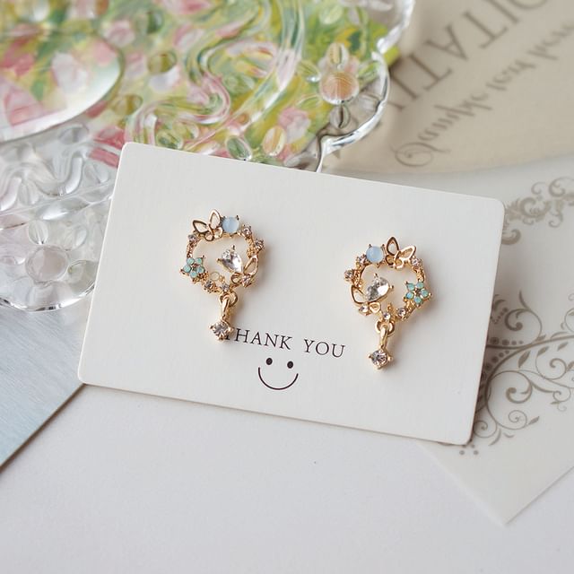 Drop Earring Butterfly Rhinestone Alloy