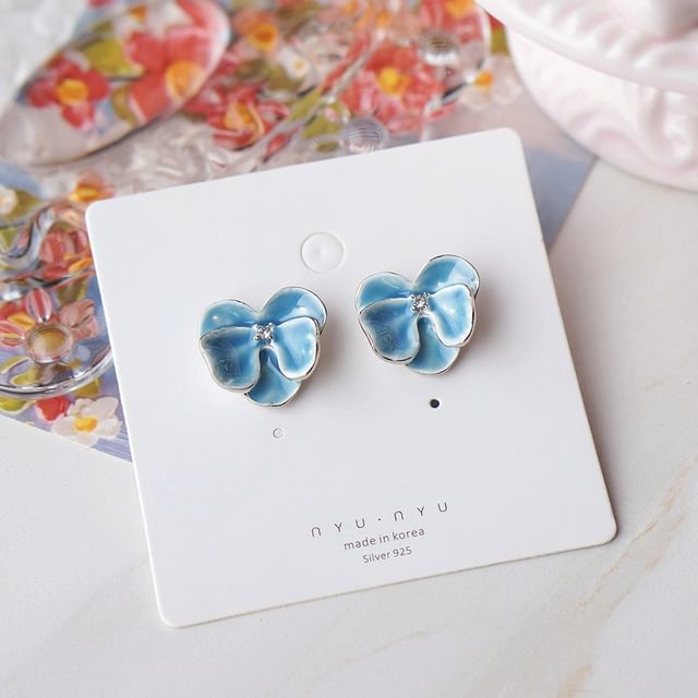 Clip On Enamel Orchid Earring / Stud