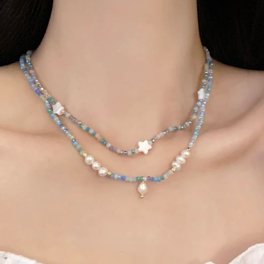 Necklace Star Beaded Pearl Faux /