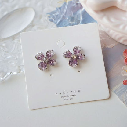 / Clip On Earring Stud Rhinestone Flower