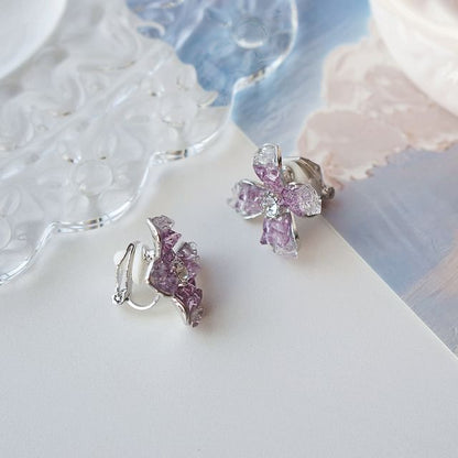 / Clip On Earring Stud Rhinestone Flower