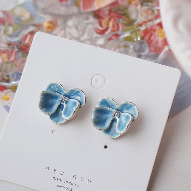 Clip On Enamel Orchid Earring / Stud