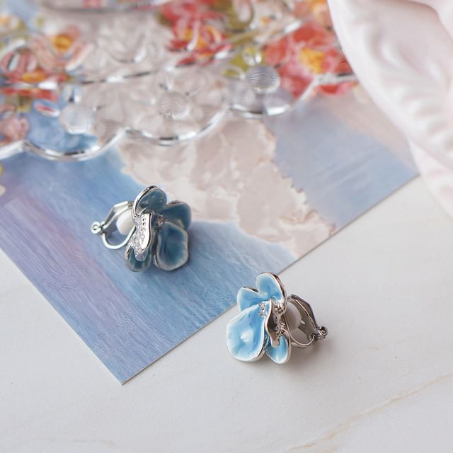 Clip On Enamel Orchid Earring / Stud