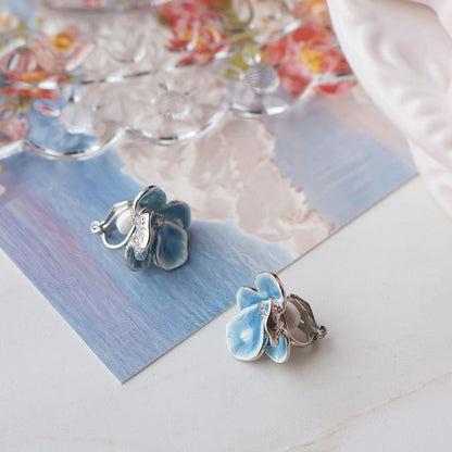 Clip On Enamel Orchid Earring / Stud